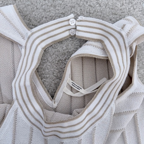 By Anthropologie Pleated Drop Waist Beige Chevron Knit Midi Dress Size Small - Picture 10 of 13